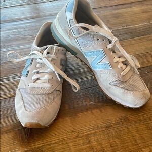 New Balance Tan and Blue Athletic Sneakers